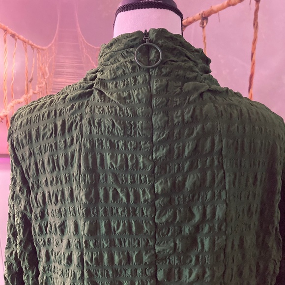 IC Collection Bubble Check Pucker Woven Mock Neck 3/4 Sleeve Dress HUNTER GREEN - Picture 9 of 9